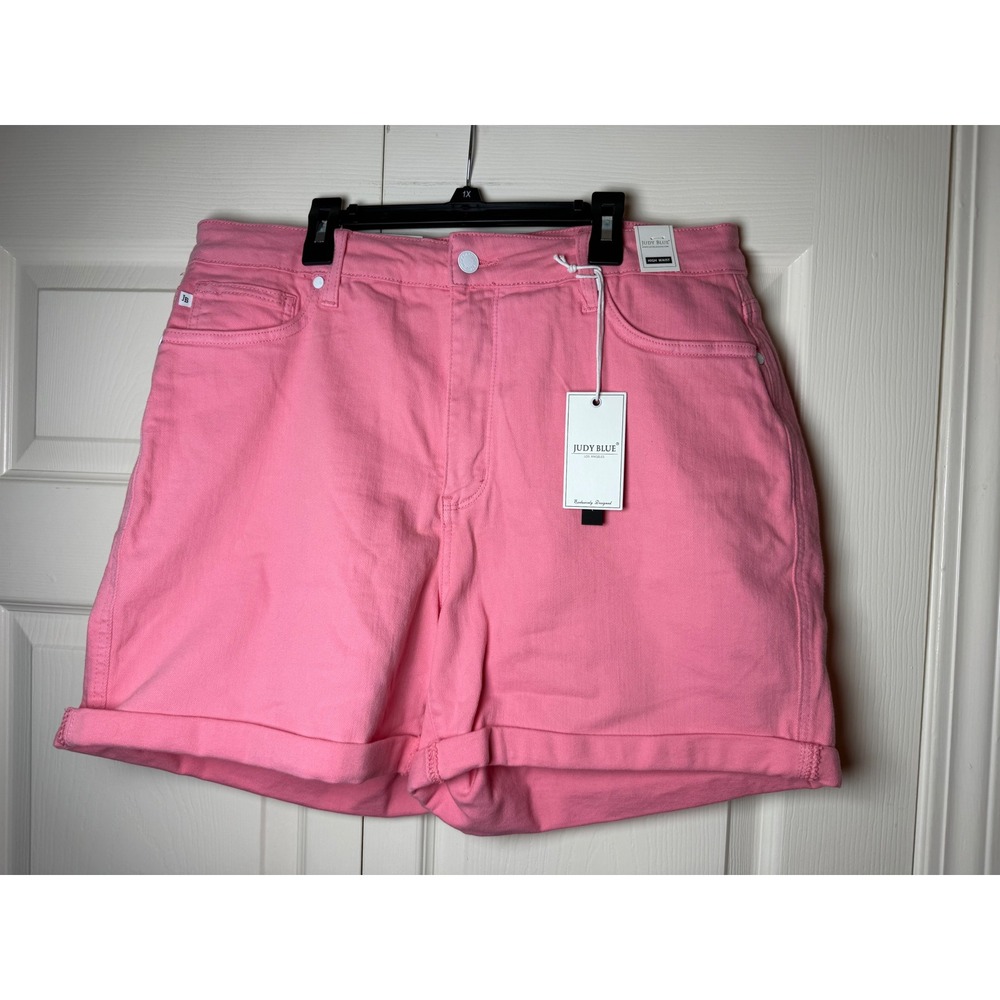Judy Blue High Waist Pink Garment‎ Dyed Cuffed Denim Shorts JB150285 C 2XL